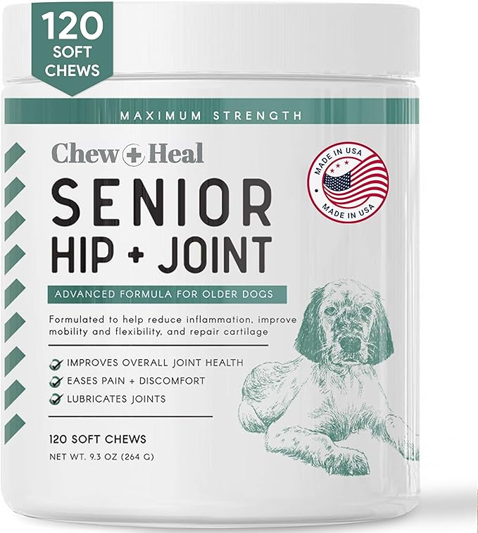 Glucosamine for Dogs Hip and Joint Supplement - 120 Soft Chews for Senior Dogs with Glucosamine, Chondroitin, MSM, Vitamin C, and Omegas - for Mobility, Cartilage, and Joint Health