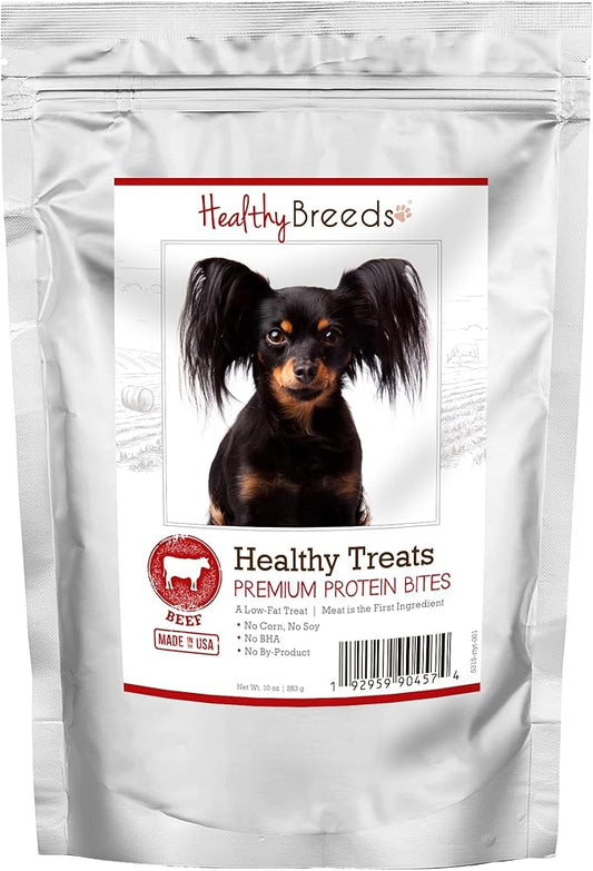 Healthy Breeds Russian Toy Terrier Healthy Treats Premium Protein Bites - Low Fat Dog Treats - Beef is The 1st Ingredient - 10 oz