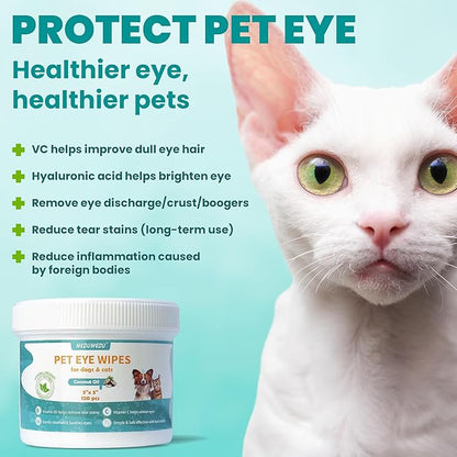 Eyes Wipes for Dogs & Cats 120 Counts, Grooming Kit Care for Dogs and Cats, Gently Remove Tear Stain, Eye Debris, Discharge, Mucus Secretions, Coconut Scent