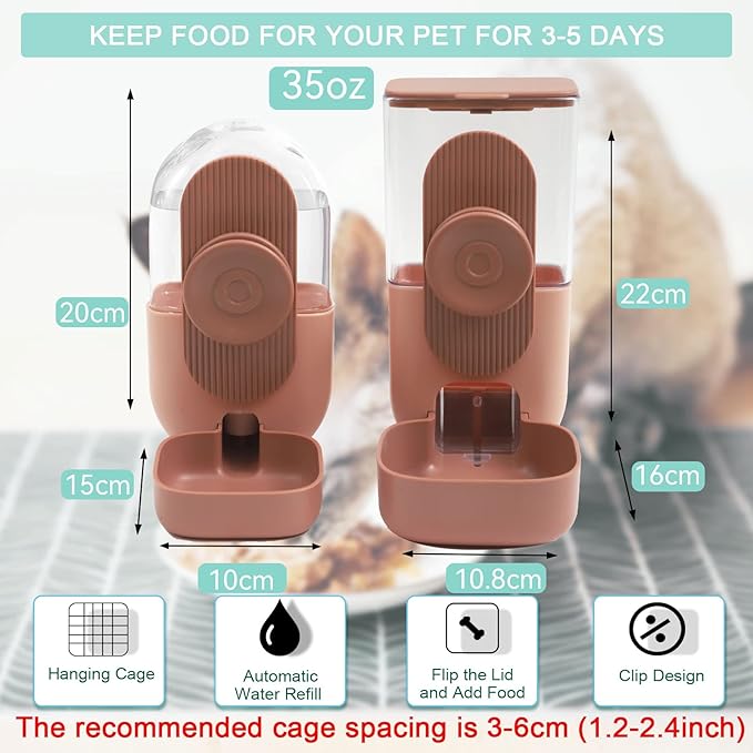 Hanging Automatic Food Water Dispenser,Gravity Rabbit Feeder and Water Dispenser Set,Cage Cat Food and Water Dispenser Food Bowl for Bunny Chinchilla Guinea Pig Hedgehog Ferret