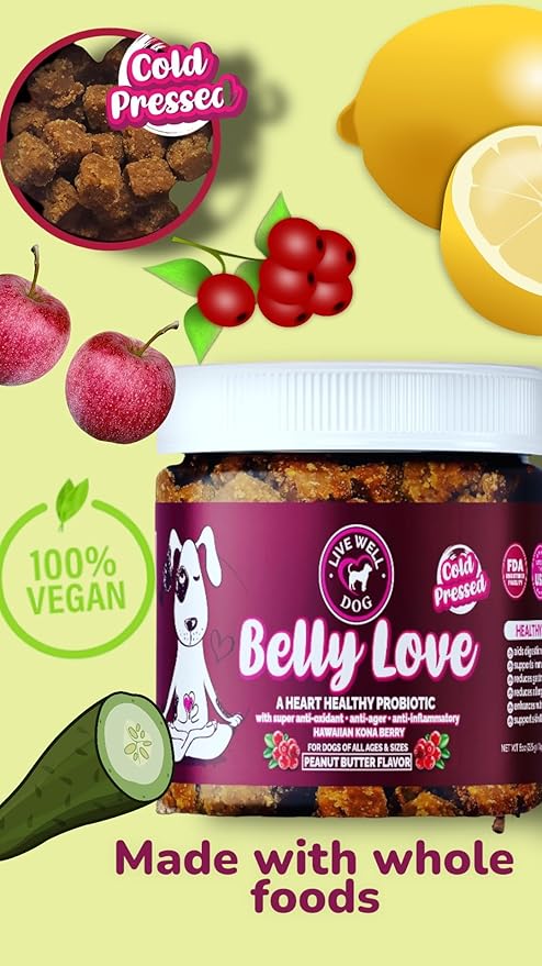 Belly Love - Heart Healthy Probiotic & Digestive Enzymes - Probiotics for Dogs - Gut Flora, Diarrhea & Bowel Support - Dog Supplement Soft Chew for Pet Immune System and Digestive Health