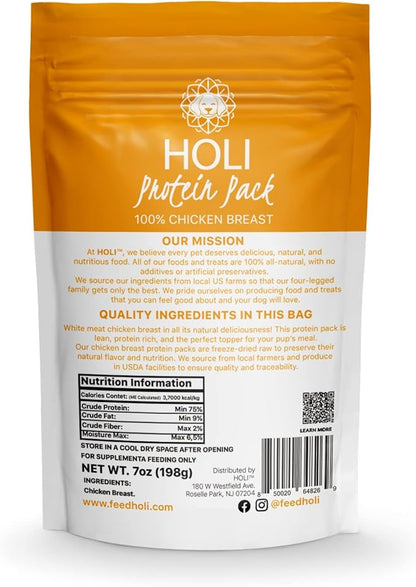 HOLI Freeze Dried Chicken Dog Food Topper - Single Ingredient, Human-Grade Lean Chicken Breast - Dog Food Flavor Enhancer for Picky Dogs – 100% All Natural - 7oz