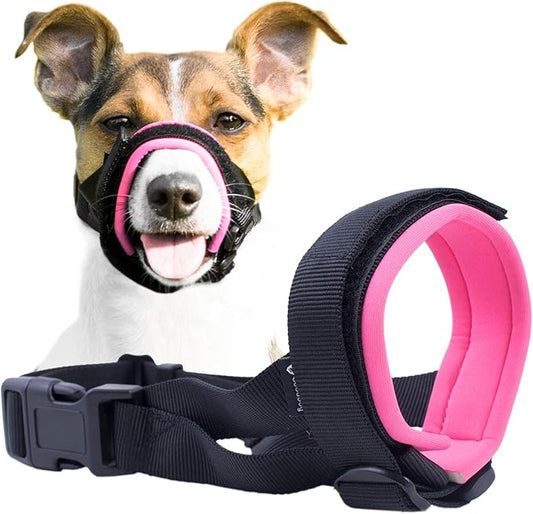 Gentle Muzzle Guard for Dogs - Prevents Biting and Unwanted Chewing Safely – New Secure Comfort Fit - Soft Neoprene Padding – No More Chafing – Training Guide Helps Build Bonds with Pet (M, Pink)