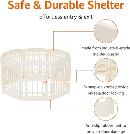 Amazon Basics Octagonal Dog Playpen, Pet Exercise Pen with Door, 34-Inches, 8 Panel, Beige