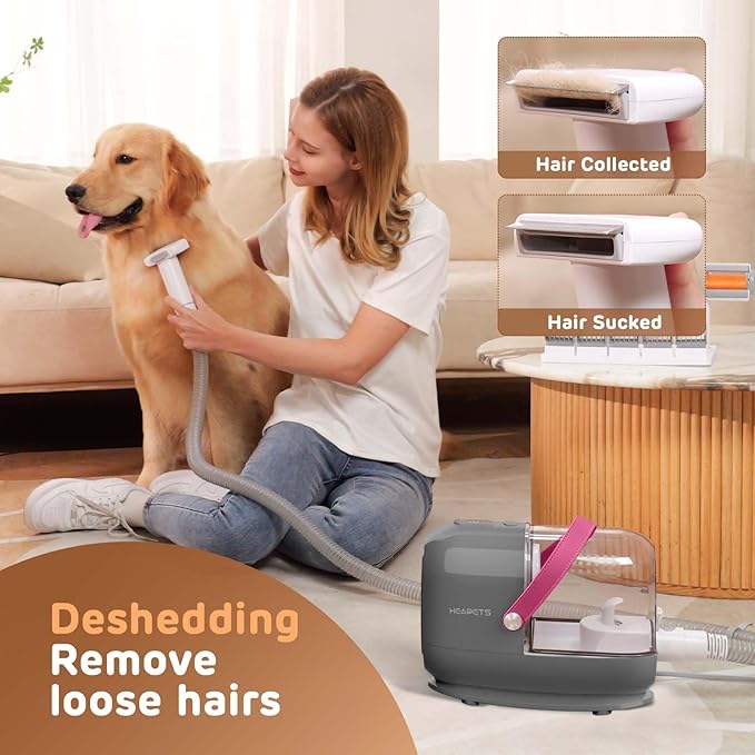 Dog Grooming Vacuum Kit, 3L Pet Grooming Vacuum with 7 Pet Grooming Tools, Dog Vacuum for Shedding Grooming at Home with Low Noise Electric Clipper and Brush, Gray