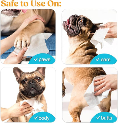 2-Pack Dog & Cat Pet Wipes, Cleans Pet Paws, Ears, Fur, Butt, & Anal Gland, No-Rinse Solution, Gentle, Deodorizing, Hypoallergenic - Unscented 100 ct