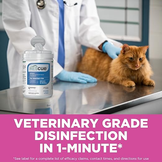 REScue One-Step Disinfectant Cleaner & Deodorizer Wipes for Vet Use – Cleaner for Kennels, Litter Boxes & More – 160-Wipes, 1 Canister (Pack of 12)
