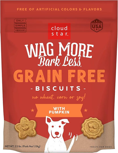 Cloud Star Wag More Bark Less - Dog Treats - Crunchy Biscuits - Grain Free Pumpkin - 2.5 lb Pouch