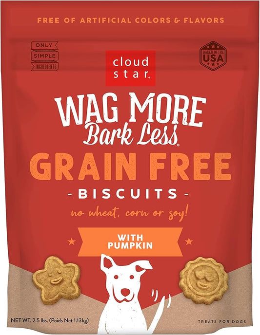 Cloud Star Wag More Bark Less - Dog Treats - Crunchy Biscuits - Grain Free Pumpkin - 2.5 lb Pouch