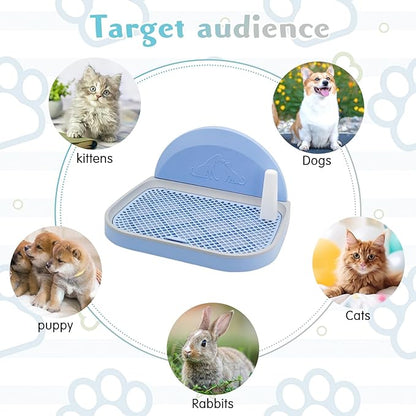 PINVNBY Dog Potty Toilet with Wall Column, Indoor Pet Dog Training Toilet Potty Tray, Portable Training Pee Pads Holder, Removable Mesh Dog Litter Box for Dogs (18.11 x 14.76 inches, M)
