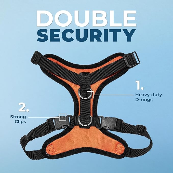 Voyager Step-in Lock Dog Harness w Reflective Dog Leash Combo Set with Neoprene Handle 5ft - Supports Small, Medium and Large Breed Puppies/Cats by Best Pet Supplies - Orange/Black Trim, XS
