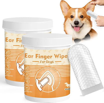 Dog Ear Cleaner Finger Wipes, Ear Cleaner Wipes for Dogs & Cats, Dog Ear Wipes Reduce Earwax Buildup, Ear Wipes for Dogs Soothing Odor, Dog Wipes Remove Dirt & Non-Irritating, 120counts