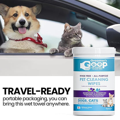 Groomer’s Goop Rinse Free All-Purpose Pet Cleaning Wipes - 150 Count