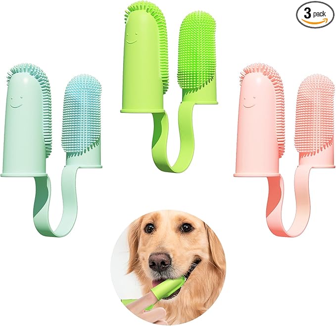 3 Pack Finger Toothbrush for Dogs, Dog Toothbrush Kit for Easy Teeth Cleaning, Double-Finger Toothbrush Dental Care for Puppies, Cats and Small Pets