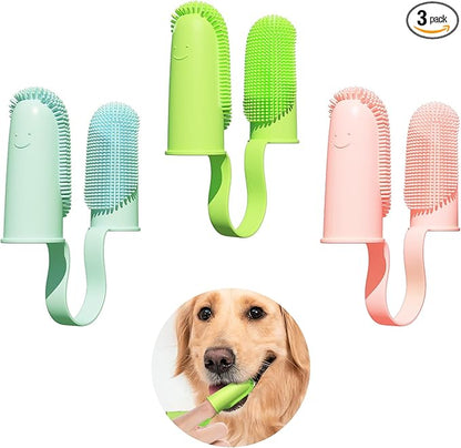 3 Pack Finger Toothbrush for Dogs, Dog Toothbrush Kit for Easy Teeth Cleaning, Double-Finger Toothbrush Dental Care for Puppies, Cats and Small Pets