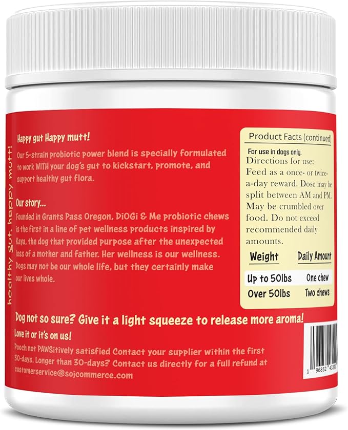 DiOGi and Me Probiotics for Dogs - Digestive Enzymes for Gut Flora, Caprophagia, Diarrhea & Bowel Support - Clinically Studied DE111 - Dog Supplement Soft Chew for Pet Immune System