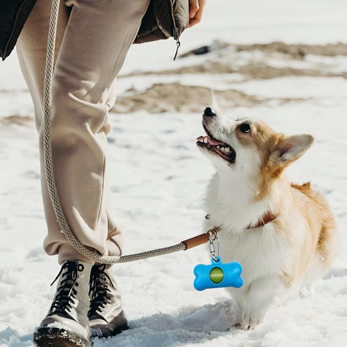 Bag Dispenser Dog Poop Bags Holder Dog Waste Bags Dispenser with Leak-Proof Green Poop Bags for Leash On The Go for Walking Dogs Outdoor(1 Holder 15 Bags,Royal Blue)
