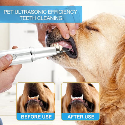 Dog Tooth Brushing Kit,Plaque and Tartar Remover for Teeth,Pet Ultrasonic Teeth Cleaning Kit, 100%-Proven Safe with Led 4-Adjustable Modes,Dog Toothbrush,Dental Care for Dog and Cat