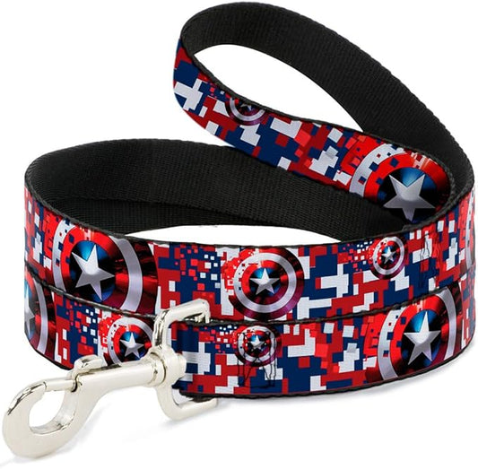 Buckle-Down Dog Leash Captain America Shield Digital Camo Blue White Red 6 Feet Long 0.5 Inch Wide, Multi Color (DL-WCA041-0.5-6FT)
