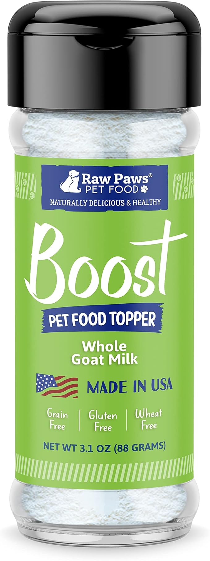 Raw Paws Boost Pet Food Topper Whole Goat Milk Powder, 3.1-oz - Made in USA, Dog Food Toppers for Dry Food - Cat Food Toppers, Dog Food Topper Powder, Dog Food Flavor Topper, Goat Milk Gravy for Cats