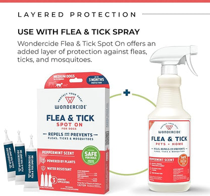 Wondercide - Flea & Tick Dog Spot On - Flea, Tick, and Mosquito Repellent, Prevention for Dogs with Natural Essential Oils - Up to 3 Months Protection - Large 3 Tubes of 0.17 oz
