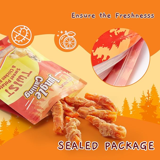 Jungle Calling Dog Treats, Skinless Chicken Wrapped Sweet Potato, Gluten and Grain Free, Chewy Dog Bites for Balanced Nutrition, 10.6 oz