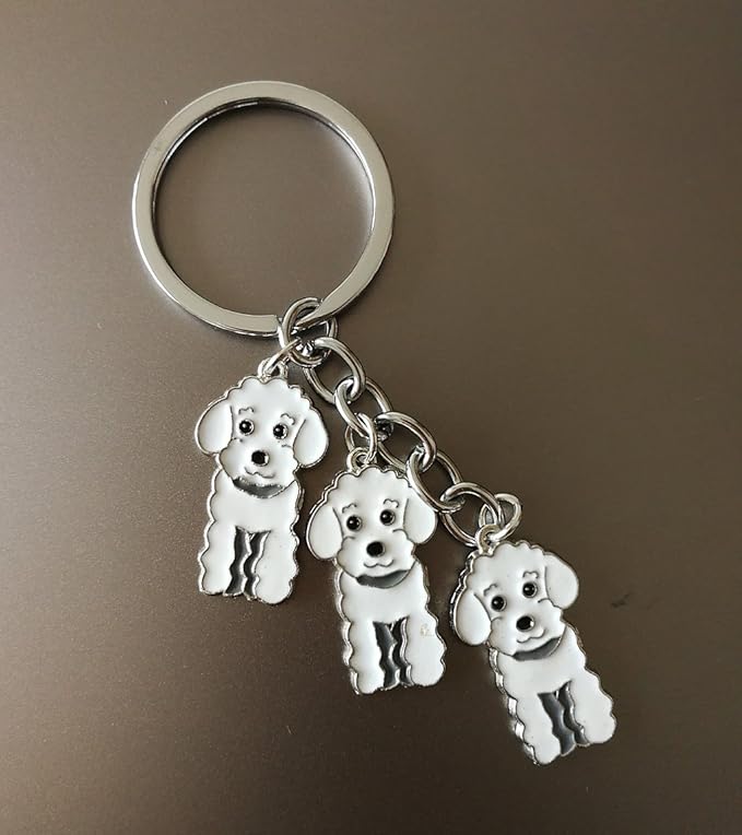 Dog Keychain, Pet Pendant Key-Ring, Cute Puppy ID Tags Metal Key Ring for Dog Lover (White Poodle)