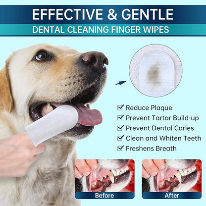 Teeth Cleaning Wipes for Dogs & Cats, 120 Counts Dental Wipes for Reducing Plaque & Tartar for Cats and Dogs, Disposable Gentle Breath Freshener Dental and Gum Care Finger Pet Wipes
