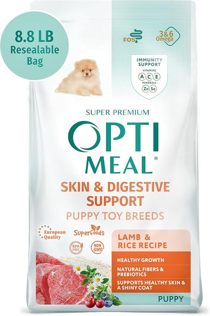 OPtimeal Puppy Dog Food - Proudly Ukrainian - Delicious Puppy Food Dry Recipe with Skin and Digestive Support for Small and Toy Breed Puppies (8.8 Pound (Pack of 1), Lamb & Rice)