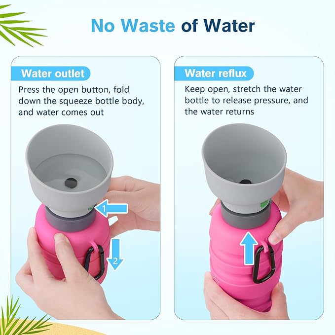Pecute Dog Water Bottle Portable, 29oz Dog Foldable Water Bottle with Folding Bowl, Carabiner Clip, 5 Levels Capacity, 100% Food Grade Silicone, Dog Water Bottle for Outdoor Walking, Hiking, Travel