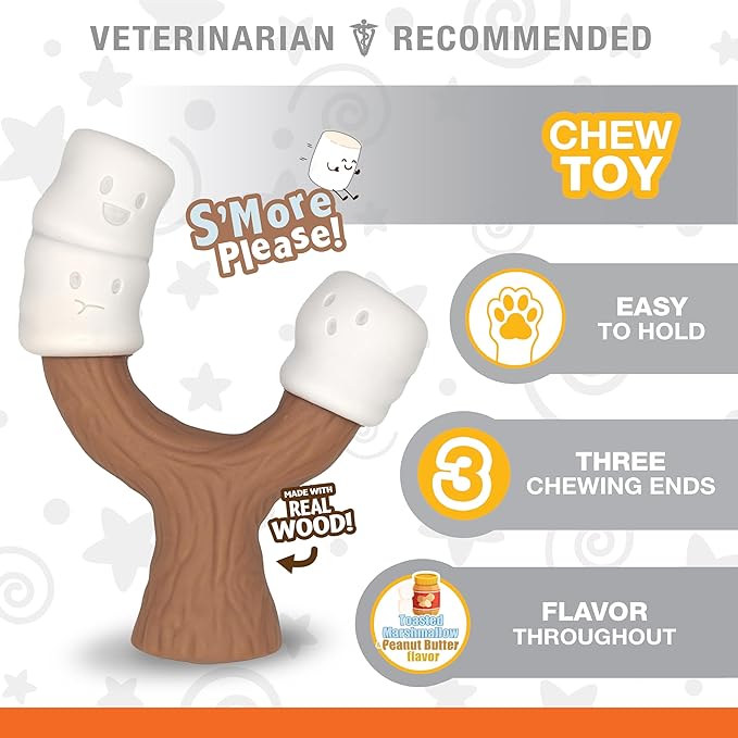 Nylabone Strong Chew Marshmallow Stick Dog Chew Toy - Fun & Cute Dog Toys for Aggressive Chewers, Durable Dog Toys, Toasted Marshmallow & Peanut Butter Flavor, Large/Giant (1 Count)