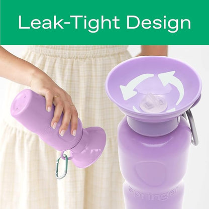 Springer Dog Water Bottle | Portable Travel Water Bottle Dispenser for Dogs - As Seen on Shark Tank | Patented, Leak-Proof Bottles Fill Bowl with Water - Ideal for Walking | BPA-Free 22oz Lilac