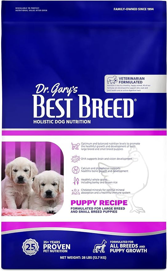Best Breed Dr. Gary's Puppy Recipe Made in USA [Natural Dry Dog Food] - 28lbs, Dark Brown, Medium