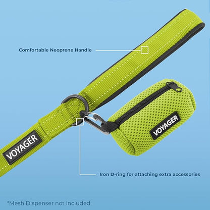 Voyager Reflective Dog Leash Collar Set with Neoprene Handle Supports Small, Medium, and Large Breed Puppies, Cute and Heavy Duty for Walking, Running, and Training - Lime Green, M