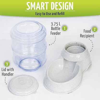 Zone Tech Automatic Pet Feeder and Waterer Dispenser - Premium Quality Durable Self-Dispensing Gravity Pet, Dog, Cat Food Bowl- 1 Gallon Feeder and 3.7 Liters Pet Waterer