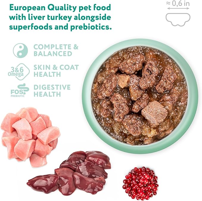 OPtimeal Grain-Free Dog Food - Proudly Ukrainian - Dog Food Wet Recipe to Help Support Healthy Digestion, Non-Grain Wet Dog Food Pouches for Adult Dogs (4.5lbs Total (24 Pouches), Liver & Turkey)