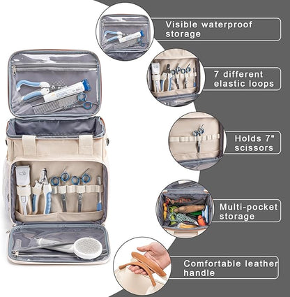 Pet Grooming Bag, Dog Grooming Supplies Organizer Tote Bag, Perfect for Pet Grooming Tool Kit Accessories-Cream