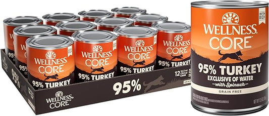 Wellness CORE 95% Natural Wet Grain Free Canned Dog Food, Turkey & Spinach,12.5-Ounce Can (Pack of 12)