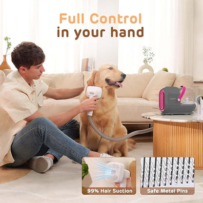 Dog Grooming Vacuum Kit, 3L Pet Grooming Vacuum with 7 Pet Grooming Tools, Dog Vacuum for Shedding Grooming at Home with Low Noise Electric Clipper and Brush, Gray