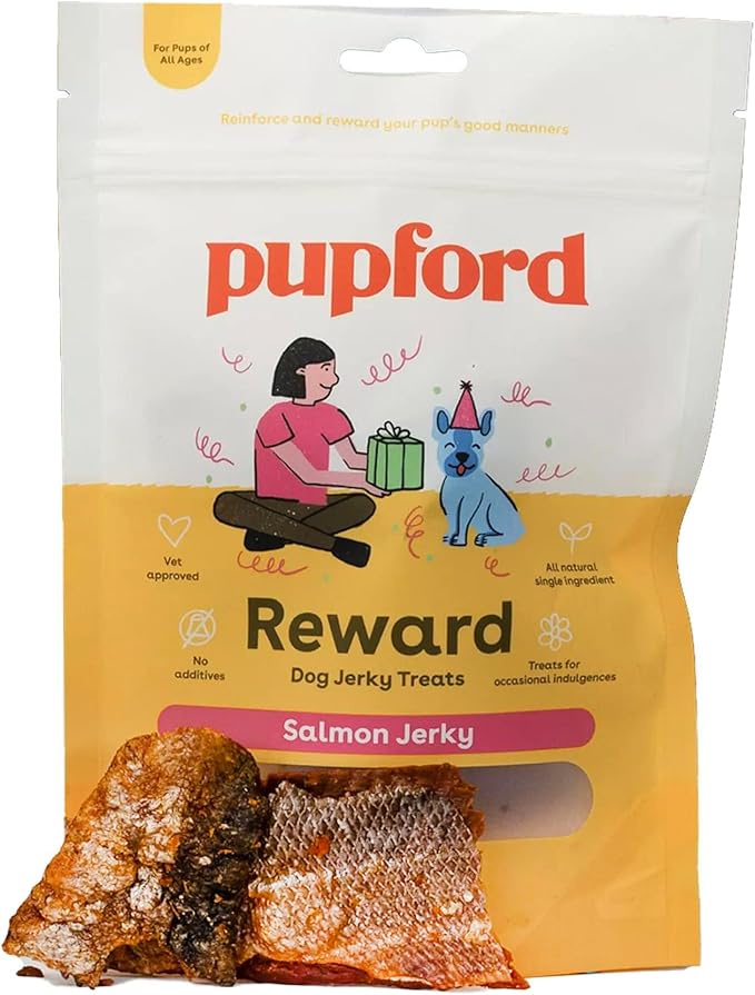Pupford Salmon Jerky Treats for Dogs for Large & Small Dogs of All Ages | Made in USA, 100% Real Meat & No Fillers | Dogs Love These Tasty Dog Snacks (Salmon 4 oz)