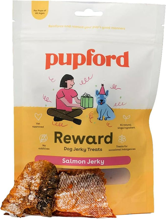 Pupford Salmon Jerky Treats for Dogs for Large & Small Dogs of All Ages | Made in USA, 100% Real Meat & No Fillers | Dogs Love These Tasty Dog Snacks (Salmon 4 oz)