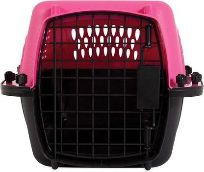 Petmate Two Door Pet Kennel for Pets up to 15 Pounds, Pink/Black, 19" Long, Made in USA