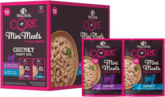 Wellness Core Grain Free Small Breed Mini Meals Chunky Variety Pack, 3 oz (Pack of 12)