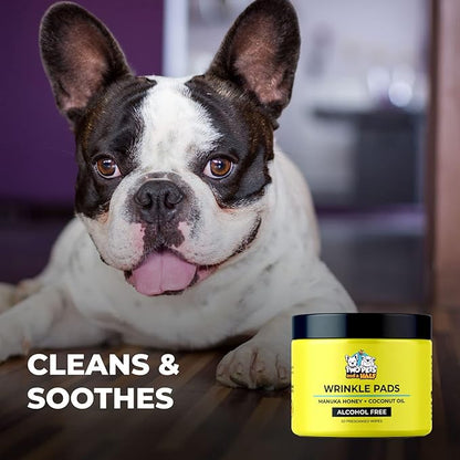Wrinkle Wipes for English Bulldog,French Bulldog,Pug(Alcohol Free)- Dog Face Wipes For Wrinkles,Tail Pockets- Wrinkle Wipes Frenchie Bulldog. Say Bye to Rash Using It With Wrinkle Paste For Bulldogs