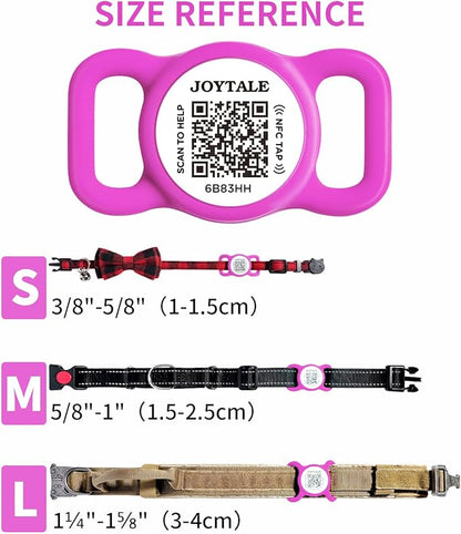 Joytale [ NO APP Required ] Silent Silicone QR Code Dog Tag, Slide On Dog Tags for 1.2-1.6Inch Wide Collars or Vest, NFC Pet Online Profile, Scan QR to Send Location Alert Email, Purple, L