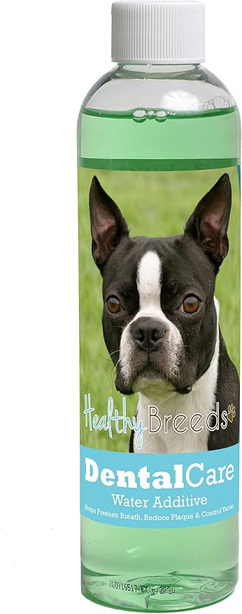 Healthy Breeds Dog Dental Care Water Additive for Boston Terrier - Helps Freshen Breath, Reduce Plaque & Control Tartar - Mint Flavor - 8 oz