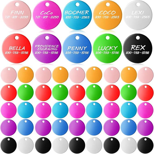 150 Pcs Blank Dog Pet Tags 25 mm for Engraving Aluminum Round Discs Smooth Metal Tag Colorful Double Stamping Tag Pendants with Hole for DIY Craft Pet Tag Charm Supplies
