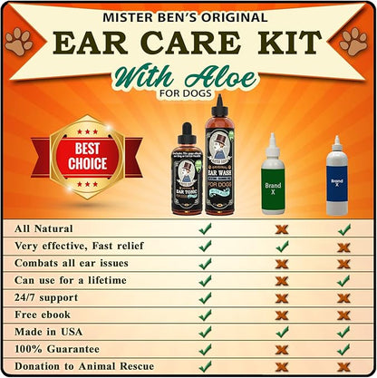MISTER BEN'S Original Ear Cleaner for Dogs Care Kit - Includes Tonic & Wash