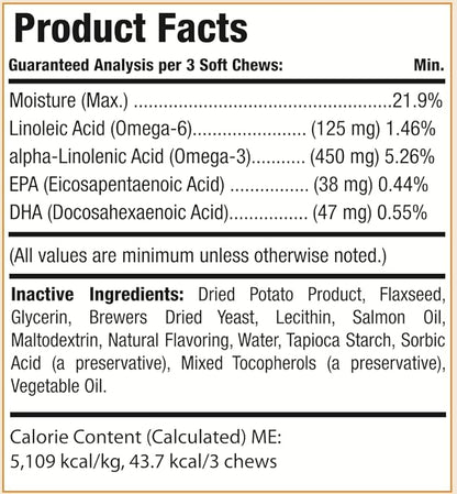 Salmon Oil for Dogs Skin and Coat by Larry | Dog Supplements for Itchy Skin & Allergy Relief | Omega 3, 4, DHA, & EPA for Skin, Coat, Bone, & Joint Health | for All Breeds & Sizes, (120 Soft Chews)