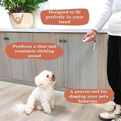 Premium Quality Cat & Dog Training Clicker with a Wrist Strap. Lightweight Unique Design, Effective Pet Training Tool for Cats or Puppies (White)